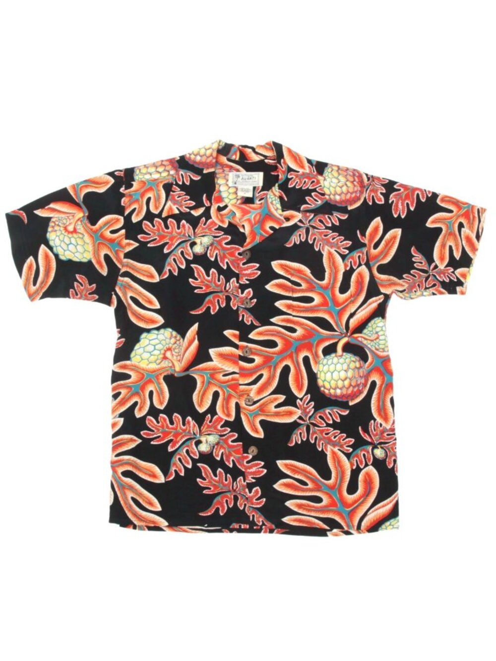 VTG AVANTI Silk Aloha Graphic Print Ulu Fruit Womens Hawaiian Shirt  sz P /188